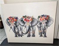 Framed O/C Three Elephants