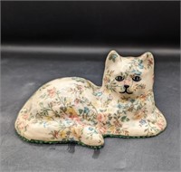 Vintage Lounging Cat Floral Ceramic