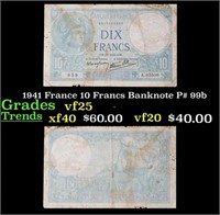 1941 France 10 Francs Banknote P# 99b Grades vf+