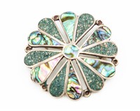 Mexico Sterling Abalone Inlay Flower Pendant pin