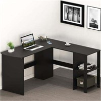 SHW Cyrus L Desk with Shelves  Black