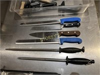 4 Chef Knives, 2 Sharpeners, Etc. w/ Insert