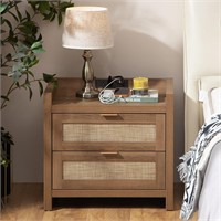 Rattan End Table: 2 Drawers  Natural Oak