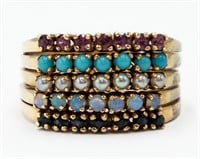 Turquoise Opal Ruby Sapphire 14K Gold Ring Sz 9.25