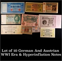 Lot of 10 German And Austrian WWI Era & Hyperinfla
