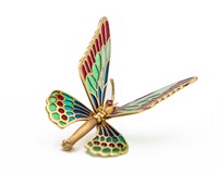 18k Mid Century Plique-a-Jour Butterfly Brooch