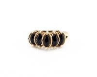 Graduated Onyx 14k Gold Cocktail Ring Sz. 6.5