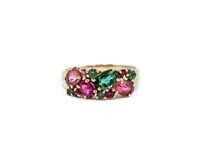 Green and Pink Stone 14k Gold Ring Sz. 7.5