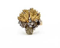 18k Gold Rough Diamond Modernist Ring Sz. 7