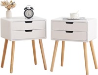 2 Mid Century Side Tables  2 Drawers  White
