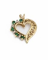 Signed P Diamond Emerald 14k Heart Pendant