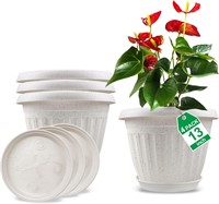 4 Pack 13 White Plant Pots  Drain Hole & Tray