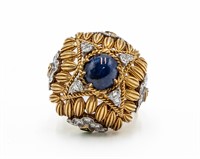 Sapphire Dome 14k Gold Cocktail Ring Sz. 8.25
