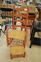 Wood Rocking Chair W/ Woven Seat & Foot Stool
