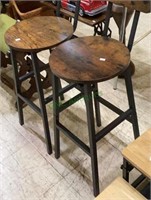 Matching pair of metal and laminate wood stools