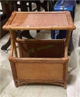 Vintage bamboo and wicker side table with lower