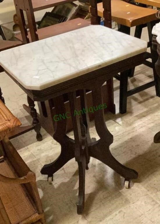 Antique Victorian walnut marble top parlor table