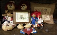 Raggedy Ann and Andy decorative lot includes a
