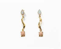 Coral Opal 14k Gold Dangle Earrings