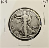 1943 S 90% Silver Walking Liberty Half Dollar