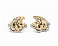 Diamond Chip 14k Gold Shell Earrings