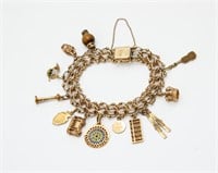 American 14k Gold Charm Bracelet W/ Charms