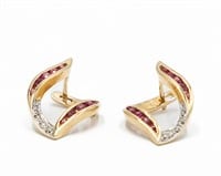 Diamond Chip Ruby 14k Gold Earrings