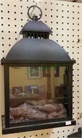 Plastic hanging electric firebox look lantern.