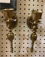 Pair of matching brass wall candle sconces. Each