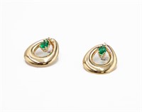 Emerald Diamond Chip 14k Gold Earrings