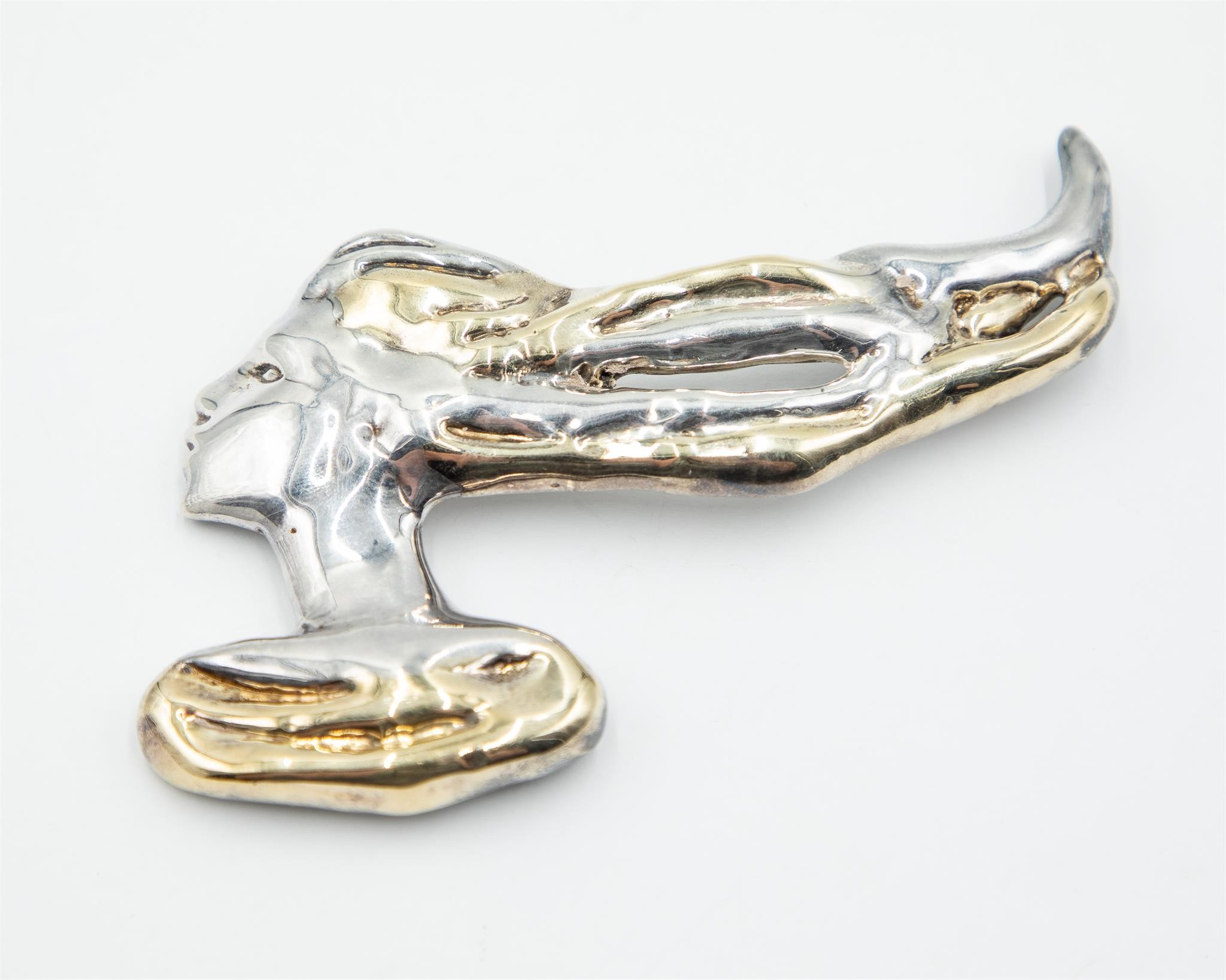 Sterling and Gold Over Flowing Hair Brooch Pendant