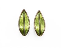 Ivar Holth Sterling Enamel Green Leaf Earrings