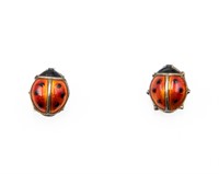 David Andersen Guilloche Enamel Ladybug Earrings