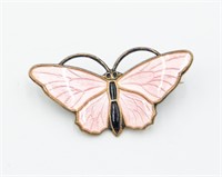 Aksel Holmsen  Pink Enamel Butterfly Brooch