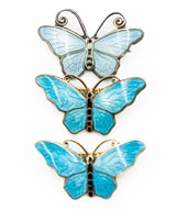 Lot Norway Sterling Blue Enamel Butterfly Brooches