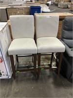 1 Lot (2) Pub Height Dining Chairs Wood & Beige