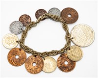 Vintage Coro Coin Charm Bracelet Coins 1914-1960