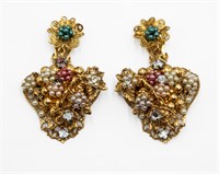 Vintage Rhinestone Faux Pearl Dangle Earrings