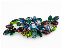 Large Multi Color Rhinestone Brooch Prong Set