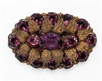 Huge Multi Level Czech Amethyst Rhinestone Brooch