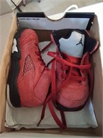 Jordan retro kids tennis shoes red and black
