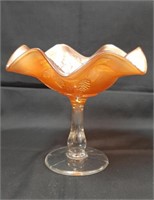 Marigold Carnival Glass Grape Pattern Compote