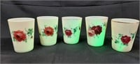 (5) Unmatched Rose Decorated Custard Tumblers