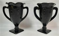 Pr. L.E. Smith Blk Milk Glass Trophy Vases