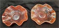 2-Dugan Peach Opalescent Honeycomb 7" Bowls**