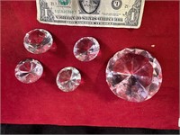 DIAMOND PAPERWEIGHTS 1 LARGE & 4 SMALL