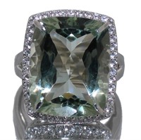 Natural 23.68 ct Green Amethyst & White Topaz Ring
