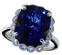 14kt Gold 9.32 ct Cushion Sapphire & Diamond Ring