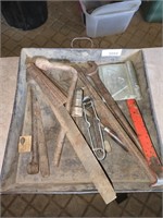 Vintage wrenches, pry bar, files,and various