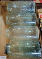 4  LG. BLUE MASON CANNING JARS